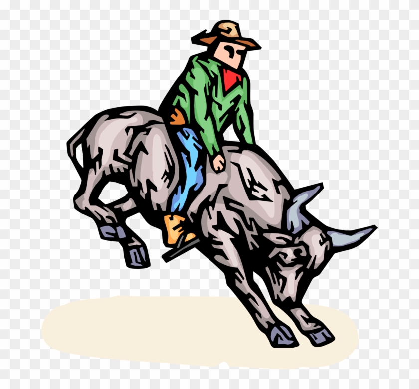Vector Illustration Of Rodeo Cowboy Rides Bronco Bull - Vector Illustration Of Rodeo Cowboy Rides Bronco Bull #857032