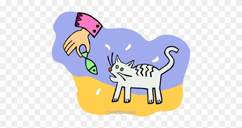 Cat Being Fed A Fish Treat Royalty Free Vector Clip - Cartoon #857060