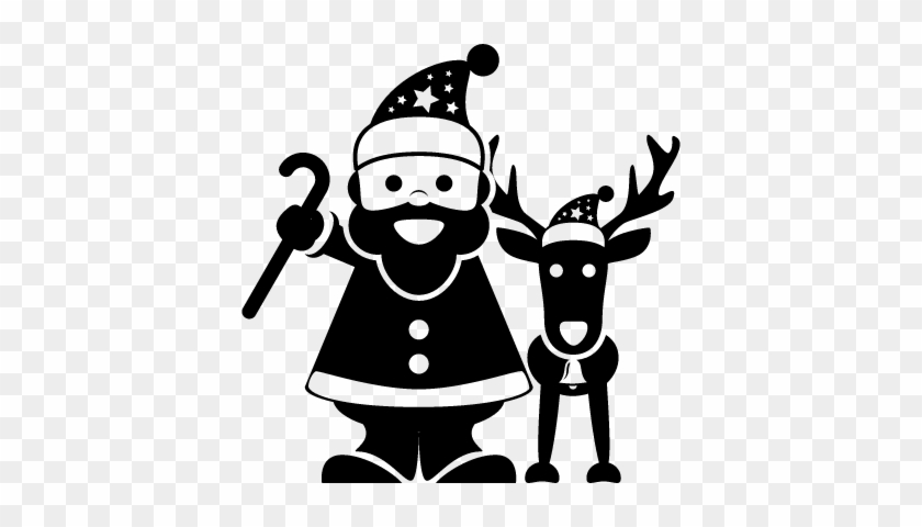 Santa Claus Standing With A Reindeer Vector - Santa Claus Icon Transparent Png #857124