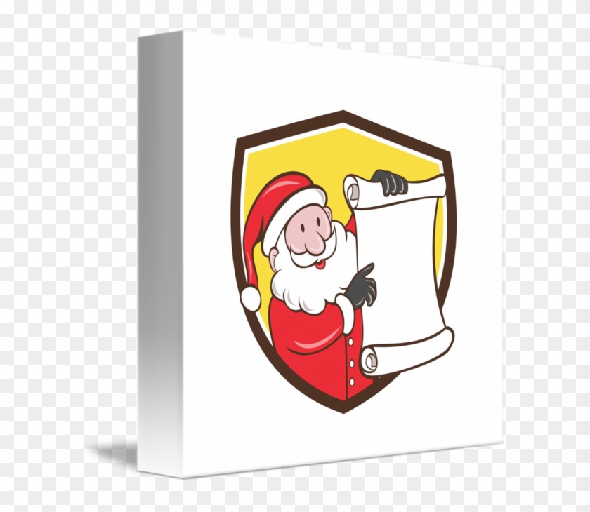Santa Holding Paper Scroll Pointing To List Crest By - Cartoon #857347