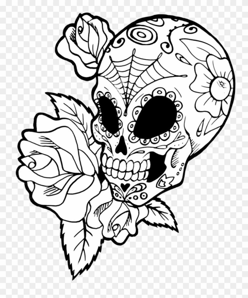 Roses Drawings With Sugar Skulls Download - Mexican Skull Drawing Transparent #857858