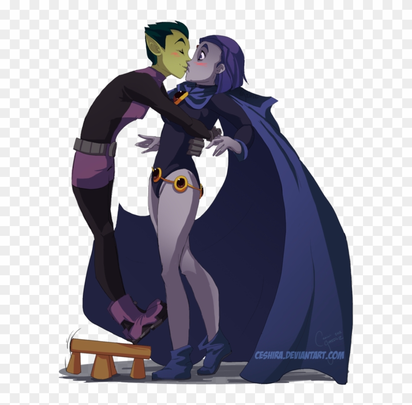 A Kiss For New Years By Ceshira On Deviantart - Raven And Beast Boy Kissing #858004