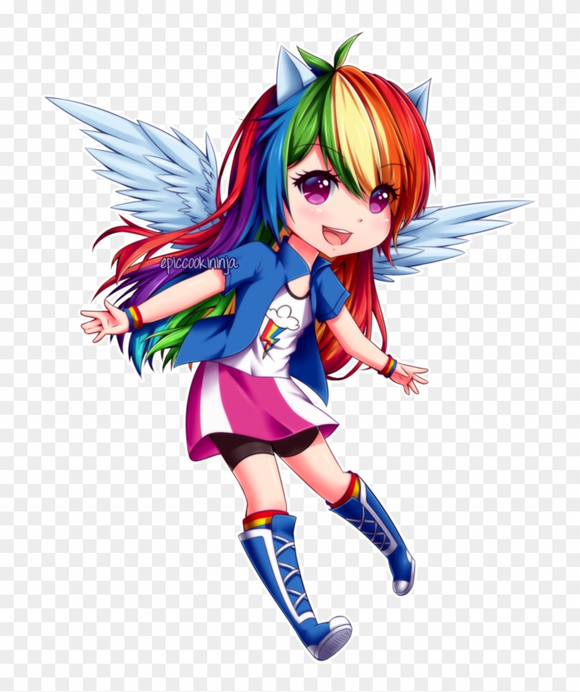 Epiccookininja, Chibi, Cute, Dashabetes, Eared Humanization, - Anime Rainbow Hair Girl Chibi #858112