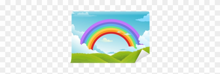 Rainbow And Clouds In The Sky Background Vector Wall - Sky #858455
