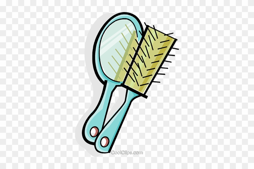 Mirror And A Hair Brush Royalty Free Vector Clip Art - Brush And Mirror Clipart #858633