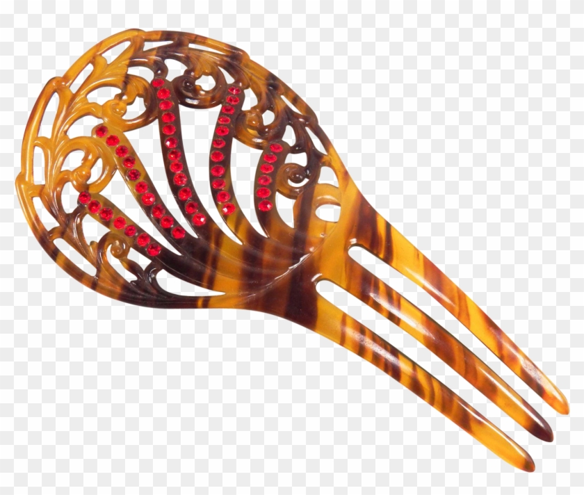 Art Deco Flashing Red Rhinestone Faux Tortoise Shell - Field Lacrosse #858695