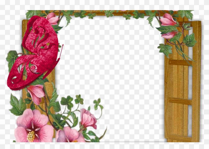 Wooden Winow With Flowers And Butterfly Transparent - Welcome To My Page Glitter #859193