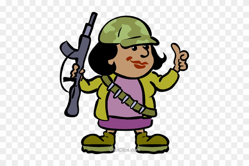 Female Soldier With A Gun Royalty Free Vector Clip - Woman Soldier Cartoon #859265