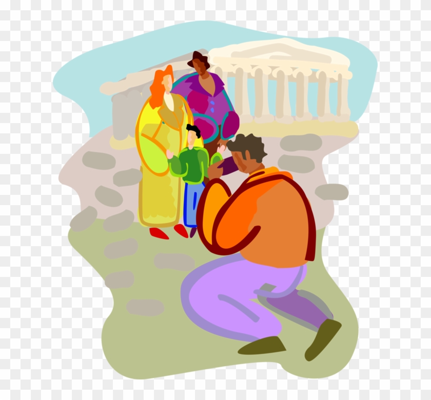 Vector Illustration Of Tourists On Vacation Near Landmark - Illustration #859828