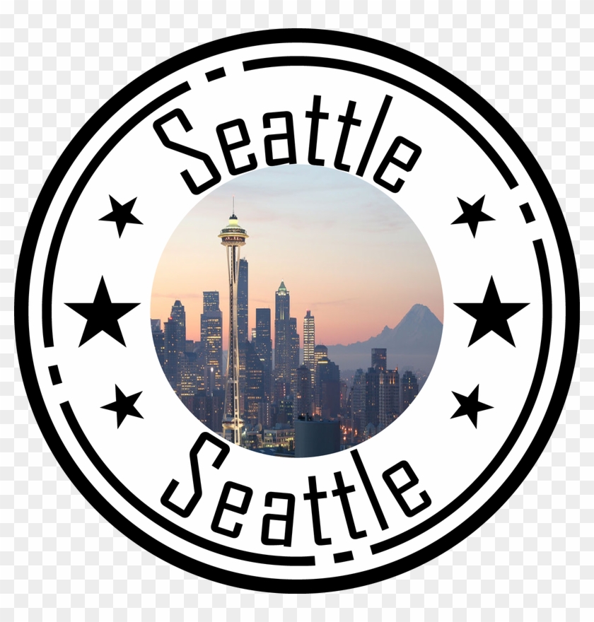 Picture - Seattle Wa Skyline Graphics Sunset Round Ornament #860051