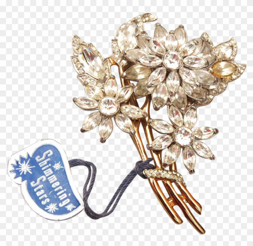 Coro Craft Silver And Gold Tone Rhinestone Flower Brooch - Artificial Flower #860160