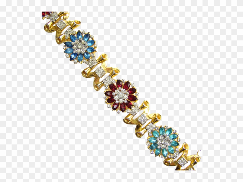 Vintage Coro Craft Red Blue Aqua Rhinestone Gold Tone - Diamond #860253