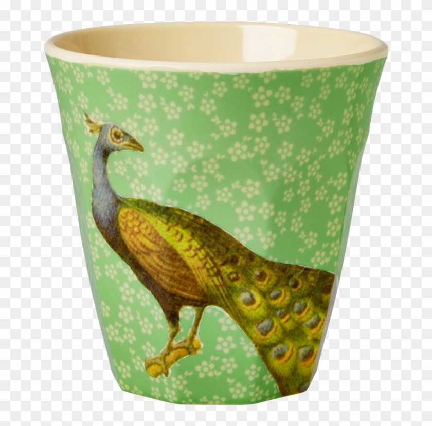 Rice Dk Aqua Flower & Peacock Print Melamine Cup - Melamine Medium Cup With Turquoise Flower And Cat Print #860821