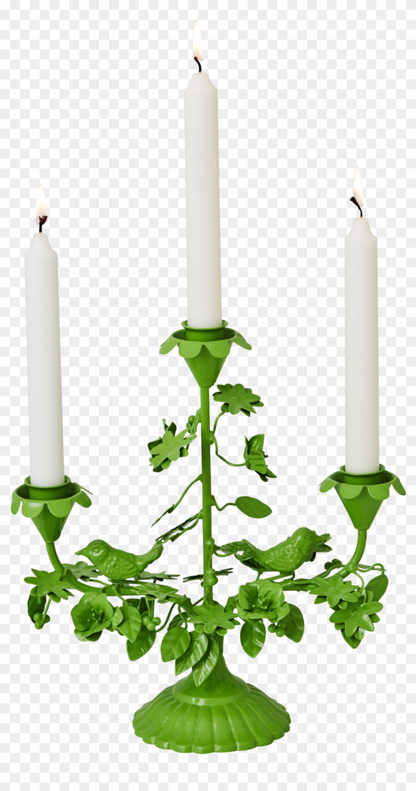 Green Metal Birds & Flowers 3 Arm Candle Holder Rice - Candle Holder Png #860852