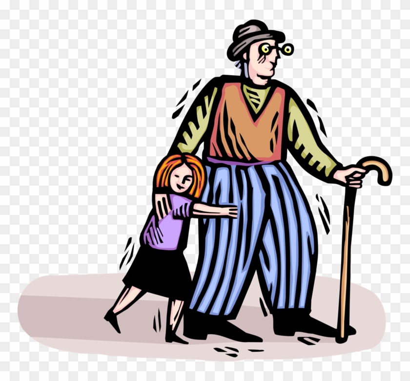 Vector Illustration Of Grandfather With Walking Cane - Grandparent #861391