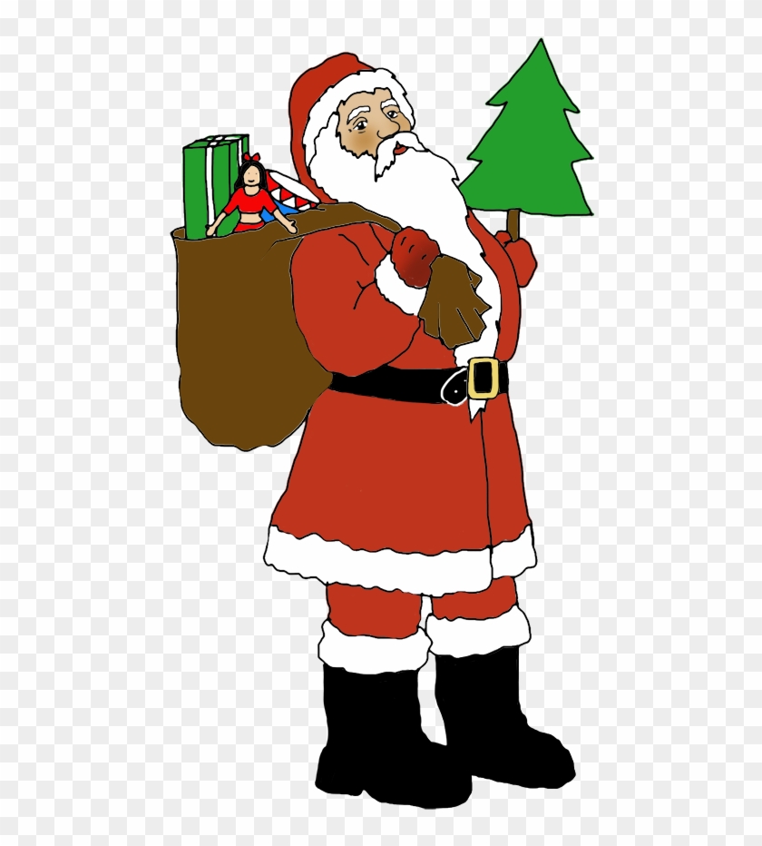 Santa Clip Art With Sack And Christmas Tree - Christmas Tree And Santa Clip Art #861619