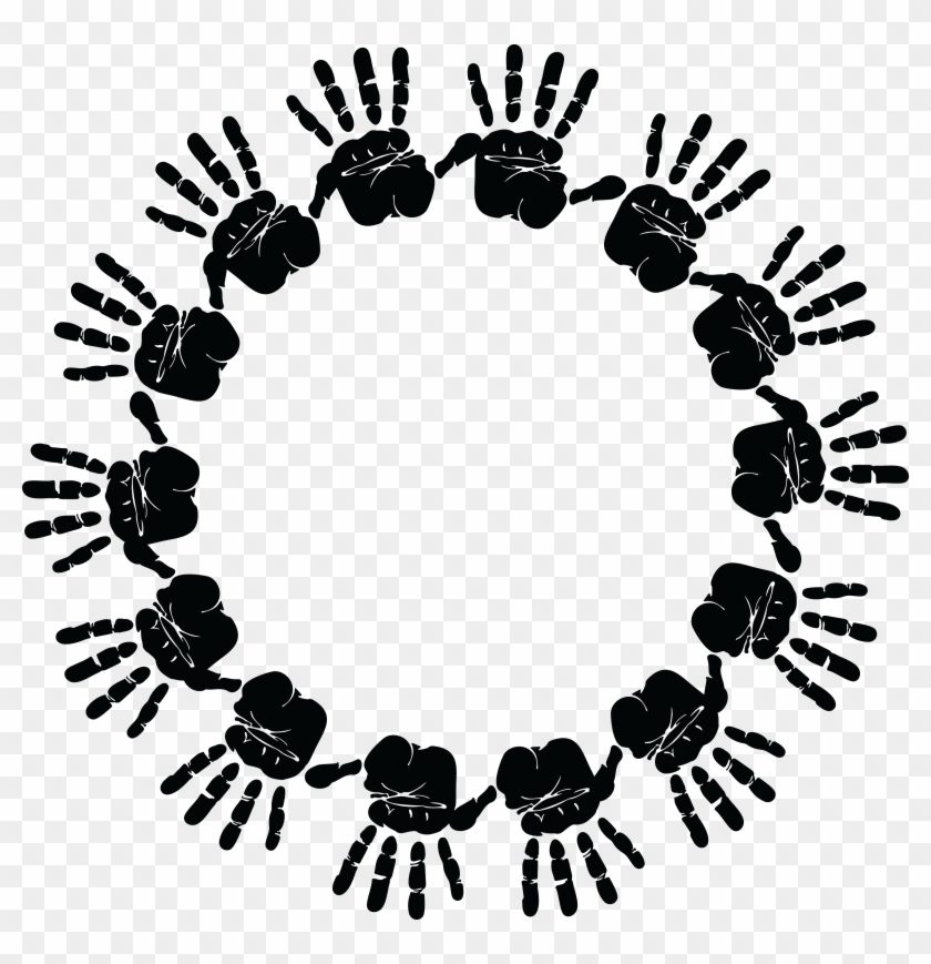 Free Clipart Of A Round Frame Of Handprints In Black - Hand Impression T-shirt Custom #159010