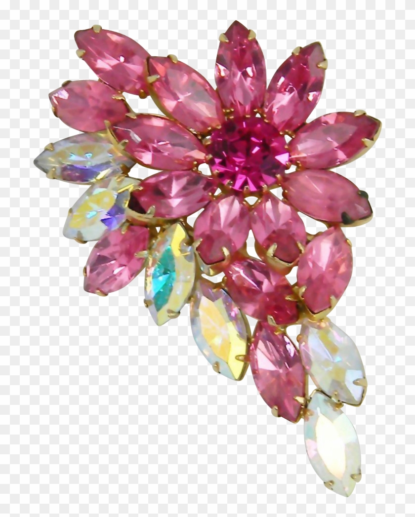 Vibrant Vintage Hot Pink Rhinestone Flower Brooch From - Crystal #861989
