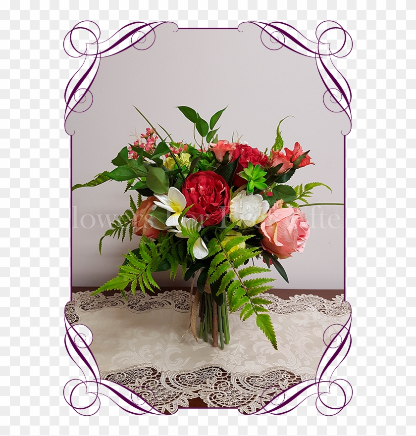 Vibrant Tropical Silk Artificial Bouquet In Red, Coral - Flower Bouquet #862006