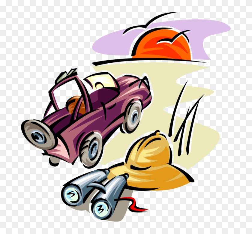 Vector Illustration Of Travel Safari Jeep With Pith - Clip Art #862025