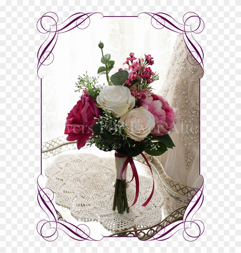 A Romantic Vibrant Magenta Pink And Blush Ivory Bridesmaid - Garden Roses #862049