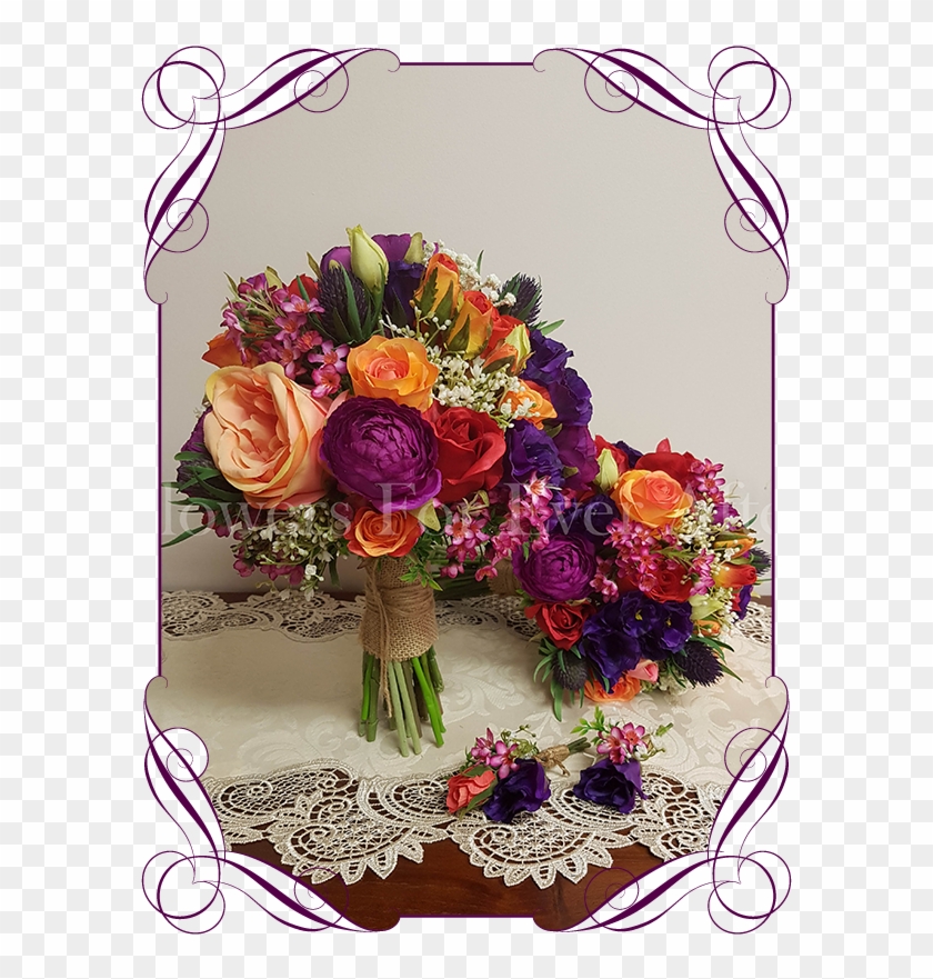 Vibrant Colourful Silk Artificial Wedding Bouquet Set - Magenta #862093