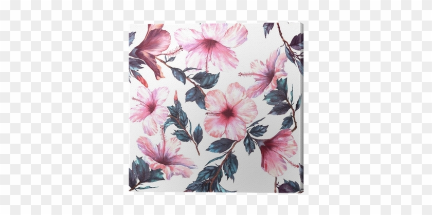 Hand-drawn Watercolor Floral Seamless Pattern With - Hibiscus Flower Png Watercolour #862108