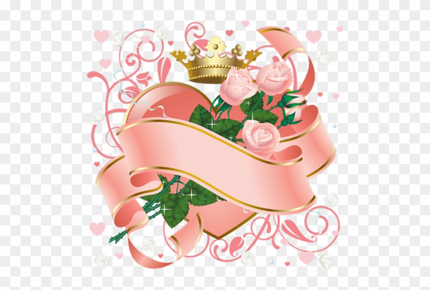 Pink Ribbon Pink Heart Pink Roses And Gold Crown Vector - Imagens Com O Nome Denise #862275