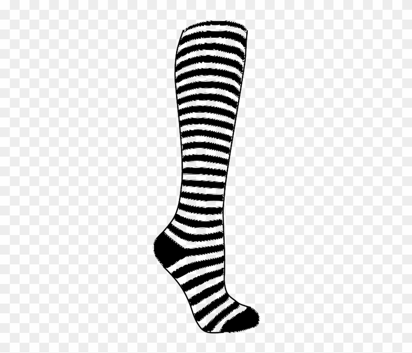 White Sock, Stripes, Striped, Clothing, Cloth, Black, - Black And White Striped Knee High Socks #862493