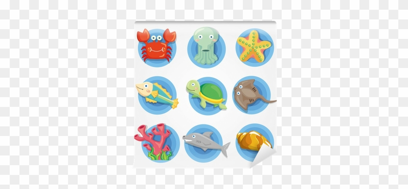 Cartoon Aquarium Animal Icons Set ,fish Icons Wall - Animales Con Caparazon Y Concha #862772