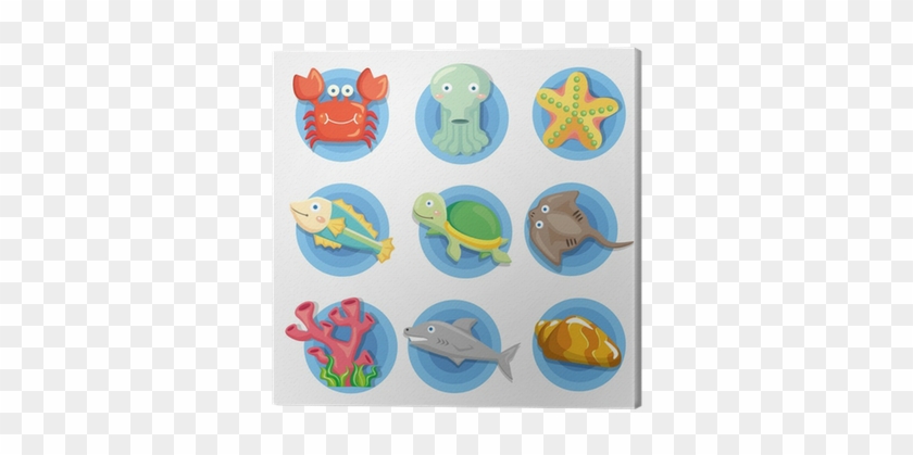 Cartoon Aquarium Animal Icons Set ,fish Icons Canvas - Animales Con Caparazon Y Concha #862773