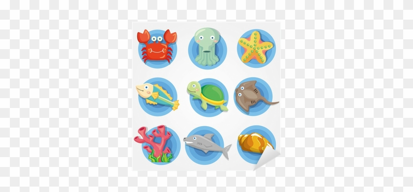 Cartoon Aquarium Animal Icons Set ,fish Icons Sticker - Animales Con Caparazon Y Concha #862821