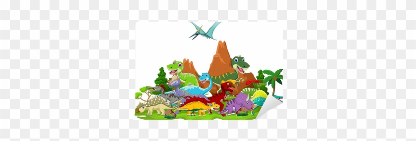 Dinosaur Cartoon With Landscape Background Wall Mural - Dinosaur Background #862961