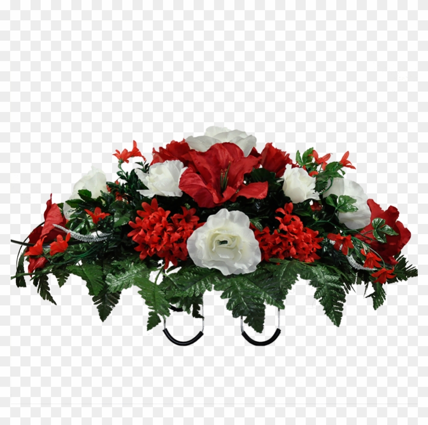 Red Amaryllis & White Rose Mix - Red Amaryllis White Rose Mix Artificial Saddle Arrangement #863019