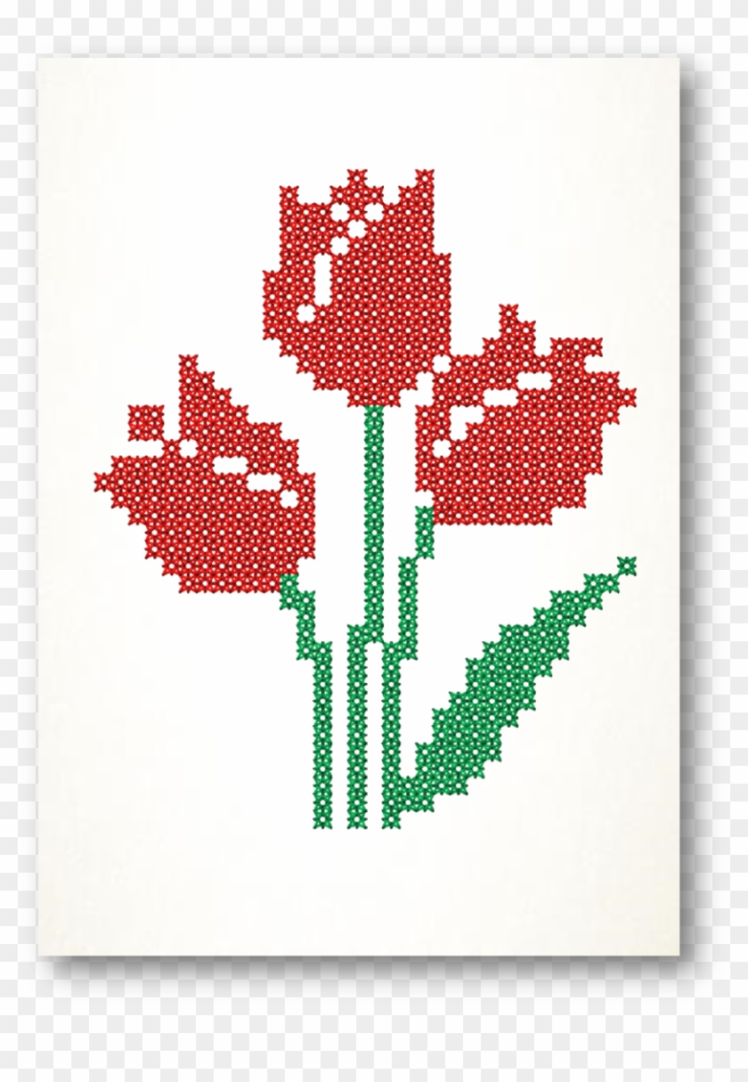 Red Tulips Cross Stitched Embroidered Cards - Cross Stitch Tulips #863951