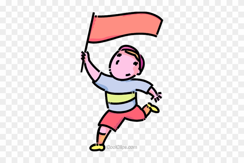 Boy Running With A Flag Royalty Free Vector Clip Art - Boy Running With A Flag Royalty Free Vector Clip Art #864035