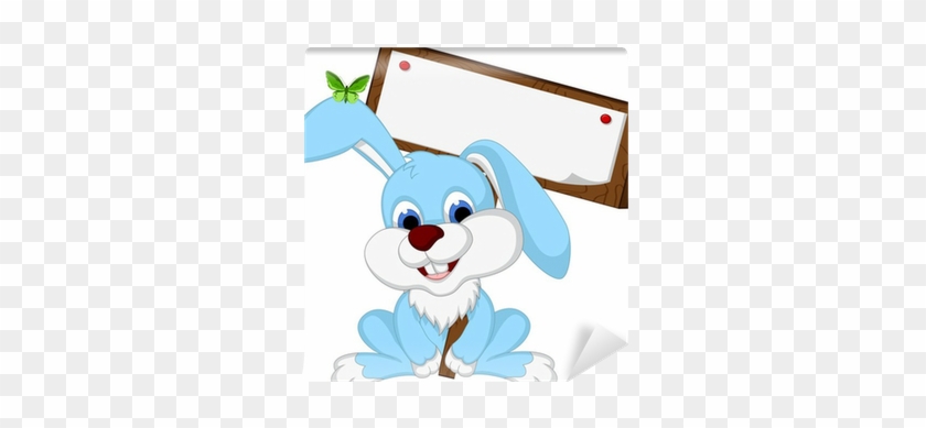 Cute Rabbit Cartoon Holding Wooden Board Wall Mural - Drawing #864908