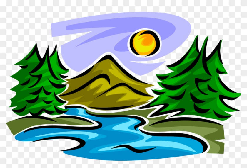 Vector Illustration Of Idyllic Mountain Stream Creek - Mountain And River Clip Art #865760