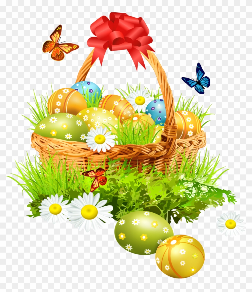 Easter Basket With Eggsand Butterflies Png Clipart - Easter Flower Png #865772
