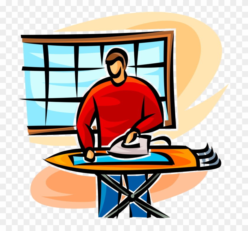 Man Ironing Royalty Free Vector Clip Art Illustration - Man Ironing Royalty Free Vector Clip Art Illustration #866140