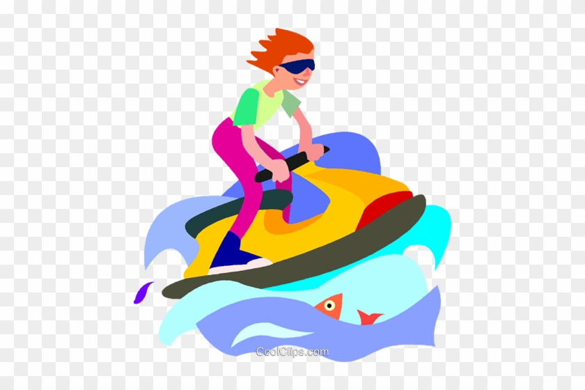 Boy Playing On A Jet Ski Royalty Free Vector Clip Art - Jet Ski Clip Art #867406