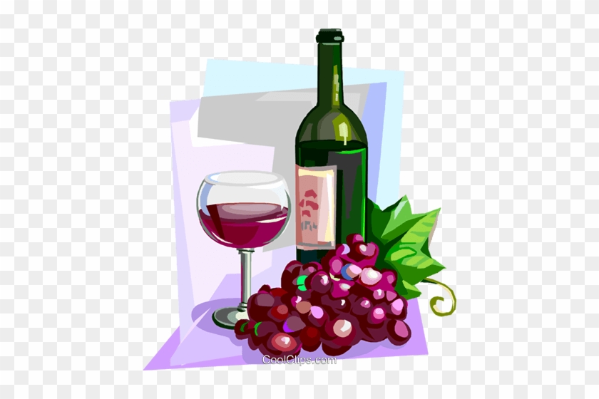 French Red Wine With Glass And Grapes Royalty Free - Wine Bottle And Grapes Clip Art #867451