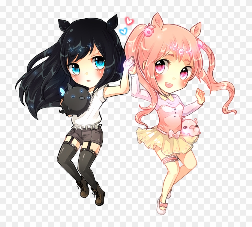 Kawaii Pig Twins By Kei - Twins Chibi Girl Anime #868038