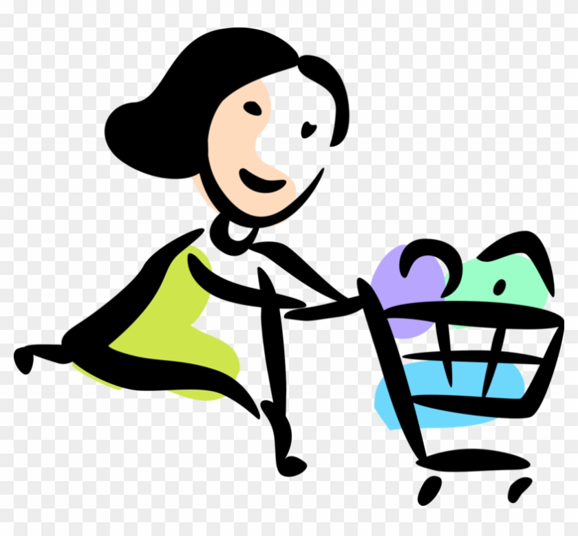 Vector Illustration Of Supermarket Shopper Pushes Grocery - Vector Illustration Of Supermarket Shopper Pushes Grocery #869306