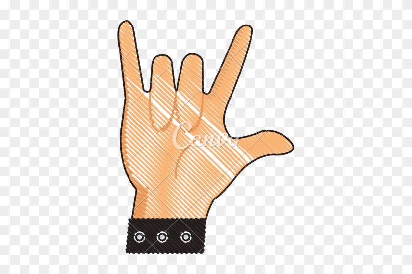 Drawing Hand With Bracelet Rock N Roll Gesture - Rock N Roll Hand Transparent #869707