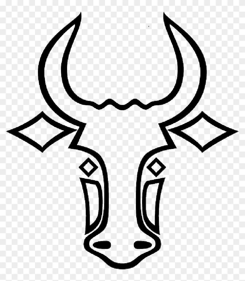 Outline, Face, White, Bull, Horn, Horns, - Outline Drawing Of Bull #869982