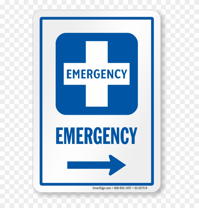 Emergency Right Arrow Hospital Sign - Brady 142589 Emergency 8" H X 8" W ( #870888