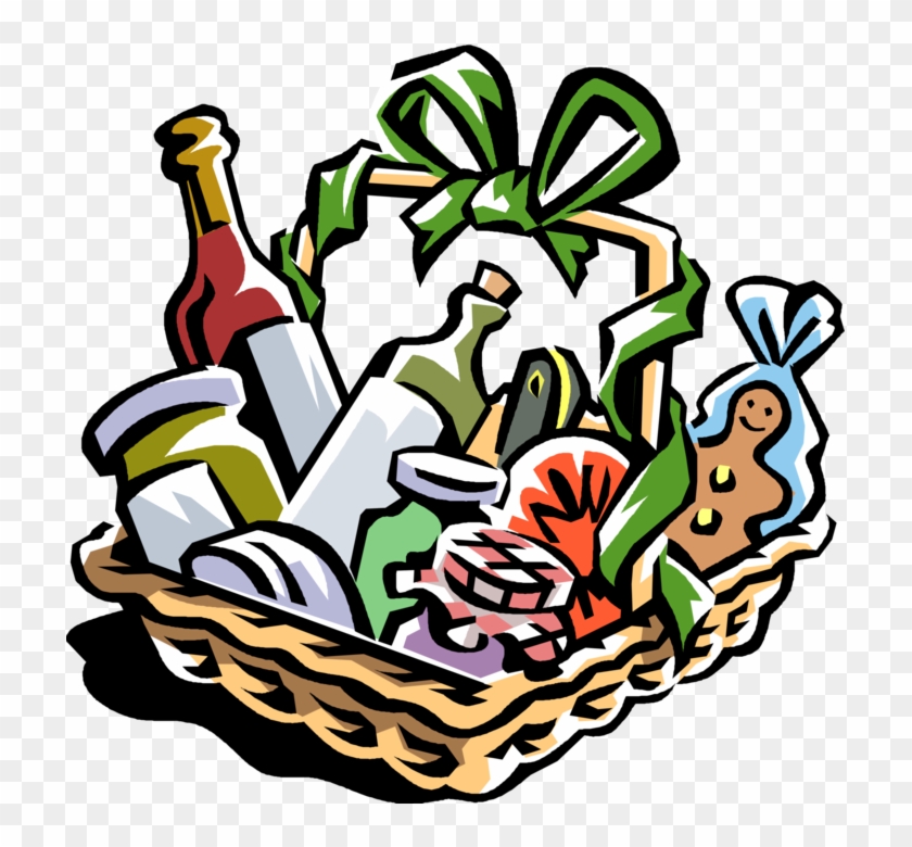 Vector Illustration Of Food Basket Filled With Christmas - Gift Basket Clip Art #871852