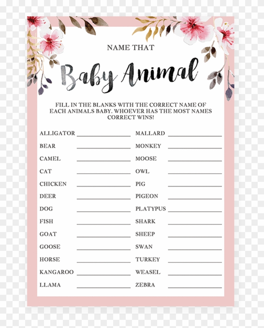 Blush Floral Baby Shower Game Name That Animal By Littlesizzle - Baby Shower Emoji Game #871942