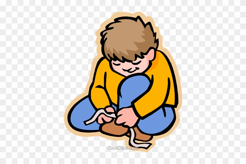 Boy Tying Shoe Laces Royalty Free Vector Clip Art Illustration - Tying Shoes Clip Art #872137